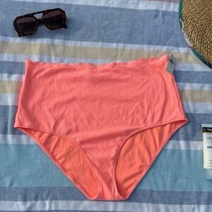 NWT, Women, Aerie, High Waisted Scalloped Edge Bikini Bottom, Orange, Sz XL